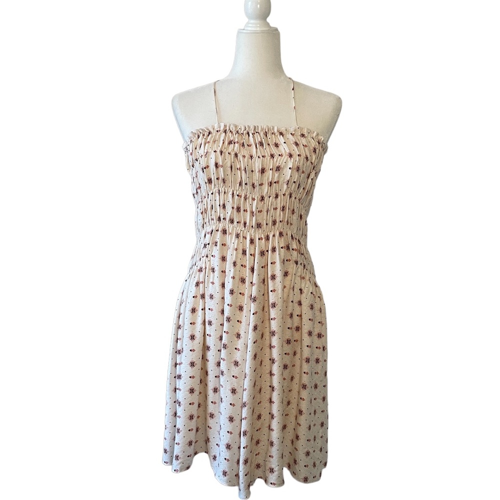 NWT Free People Ivory Combo Halter Keyhole Back Mini Dress Sz Small